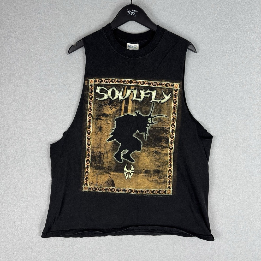 Vintage Soulfly 'Primitive' Tank Top Men's XL 2001 Black Blue Grape Double Sided